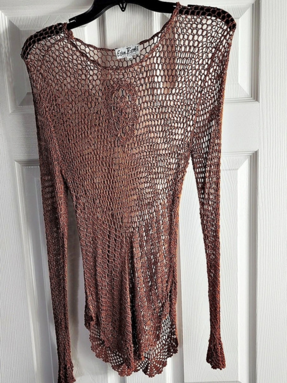 Erica Brooke Open Knit Long Sleeve Tunic in Brown Size Small